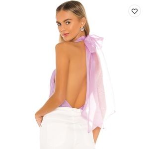 Lovers + Friends Darling Bow Halter Bodysuit in Lilac Purple XS